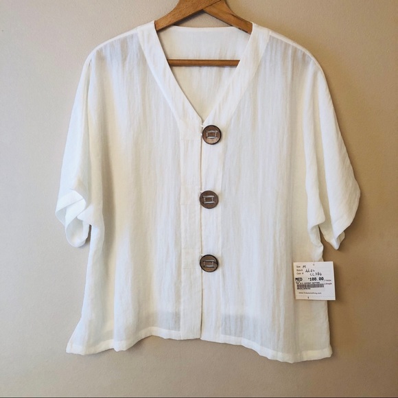Fridaze Tops - NWT Fridaze Lagenlook Button Down Linen Top Sz M